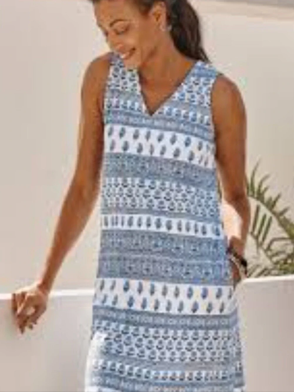 New XS Petite J. Jill Blue White Printed Mini Summer Floral Dress Wearever - Picture 2 of 6